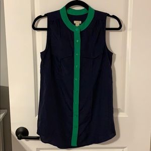 J. Crew Sleeveless Navy/Green Blouse